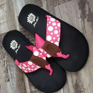 Yellow Box Hot Pink Polka Dot Flip Flops